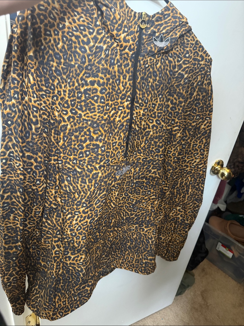 adidas Leopard Print Hooded Bomber Jacket - Brown/Black